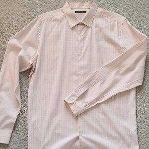 Theory Men's Lightweight Cotton Pink Checked Long-Sleeve Dress Shirt 16-32/33